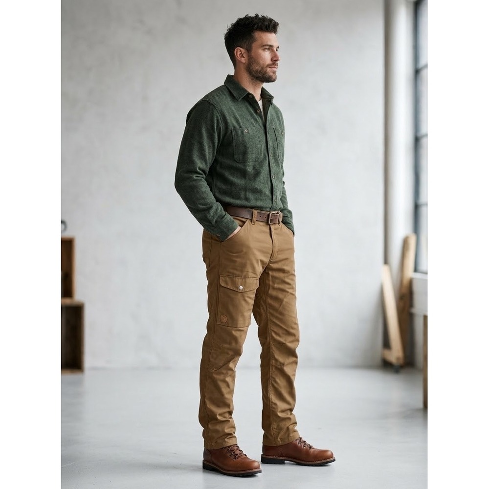 Fjallraven Greenland Jeans M Long Brown G-1000 Outdoor Pants Mens 36 81871